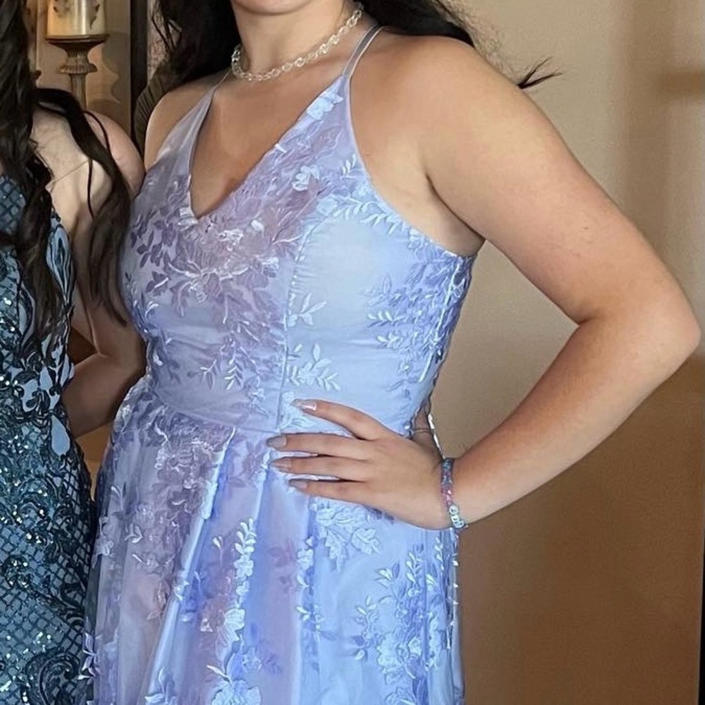 Lavender lace prom dress